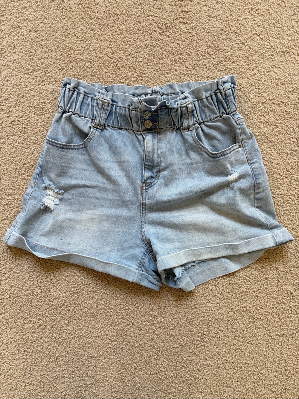 Vanilla Star Light Blue Paperbag Waist Denim Shorts